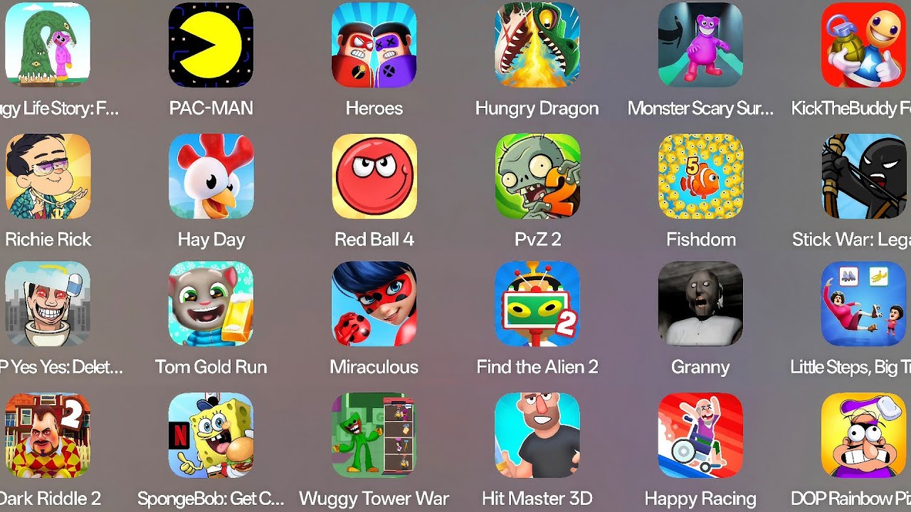 Grimace Monster Scary Survival,Roblox,Red Ball 4,Granny,PvZ 2,PAC-MAN,Thief Puzzle,Stick War Legacy