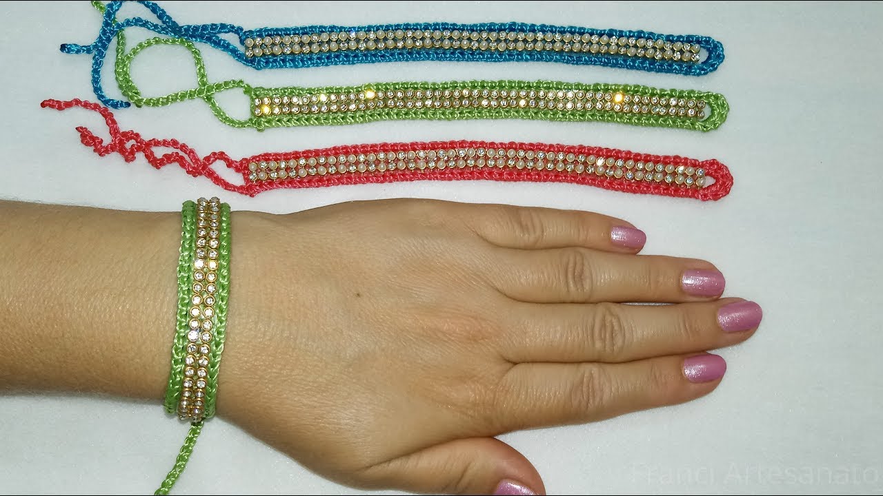 PULSEIRA DE CROCHÊ COM STRASS - FRANCI ARTESANATO