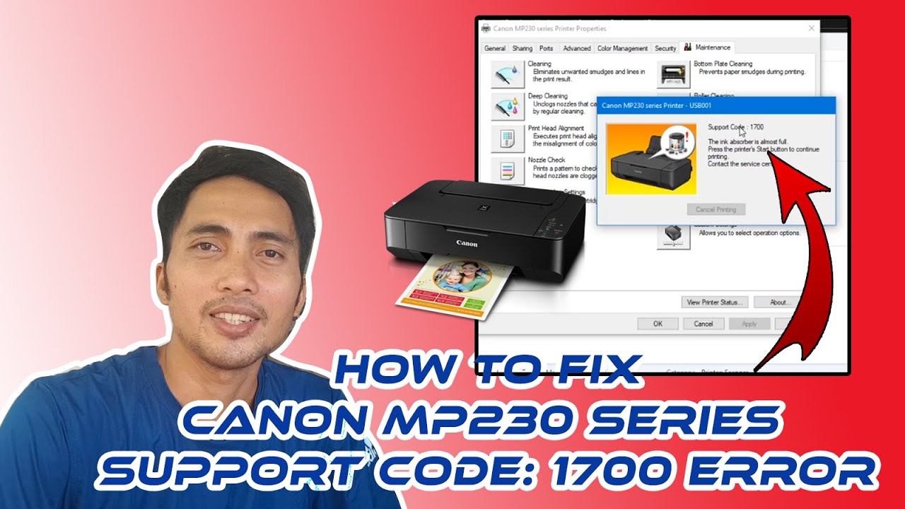Canon Mp230 Support Code 1700 Inkabsorberalmostfull Youtube