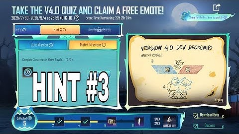 Hint 3 Correct Answers is Here | TAKE THE V4.0 QUIZ AND CLAIM A FREE EMOTE PUBG MOBILE V4 NEWS EVENT