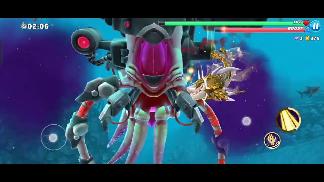 Defeating New Mecha Colossal Squid boss(Hungry Shark World)