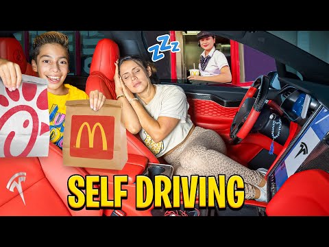 Letting our Tesla DECIDE what we EAT for 24 Hours! (SELF DRIVE) | The Royalty Family