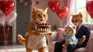 Cute Kitten &amp; Mom Make Valentine’s 🍫 Cake in Secret to Surprise Daddy! 🐾🎉