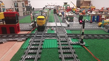 An alternative way to build a Lego rail crossing from Lego bricks