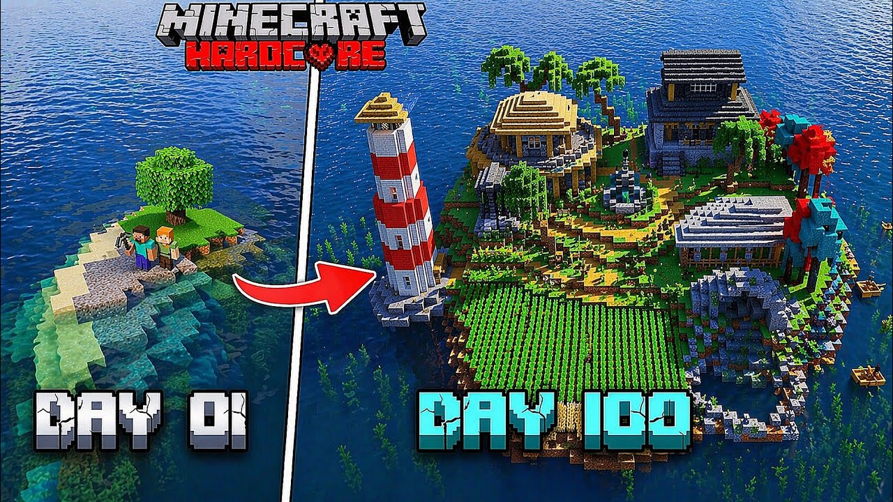 We Survived 100 Days on an Survival Island | Minecraft Hardcore 😳 - YouTube