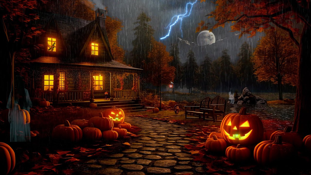 Rainy Haunted House Halloween Ambience with Relaxing Heavy Rain
