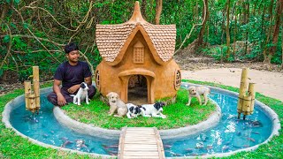 Build mud dog house for rescue puppy and build fish pond around dog house
