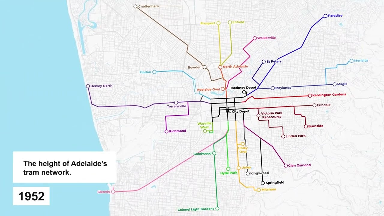 Adelaide Tramway Network Timeline Map: 140 Years of Trams (1878–2018)