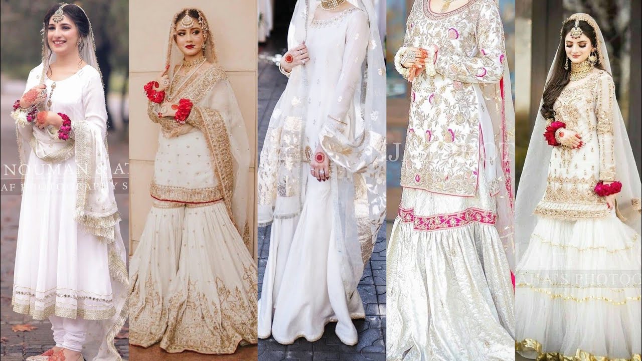 design dress nikah White Nikah Dress Designs: Elegant Pakistani Wedding Attire