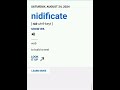 Saturday| August 24, 2024 Word of the Day "Nidificate"