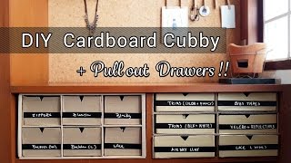 You can make these Cardboard Cubbies to fit in your shelves and maximize your storage spaces ! All the drawers are pull out kinds, 