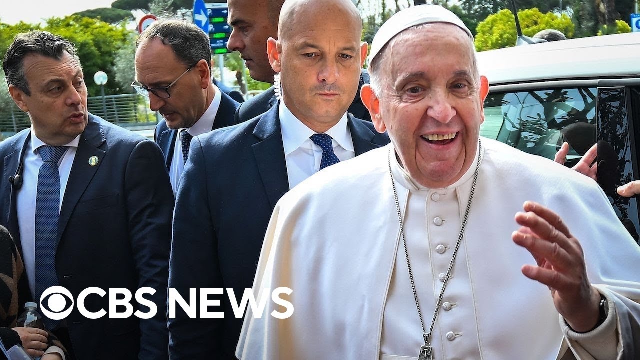 Pope jokes he's 'still alive' as he leaves hospital