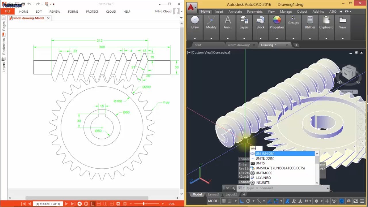 Autocad Latihan 3D Worm Gear Roda Gigi Pluntir YouTube