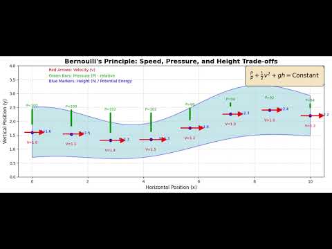 visualize the inverse relationship between fluid speed and pressure along a streamline Bernoulli's p