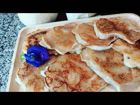 แจกสูตรขนมบ้าบิ่น ขนมไทยทำง่าย วัตถุดิบ5อย่าง Thai shredded coconut pancake recipe-You must try