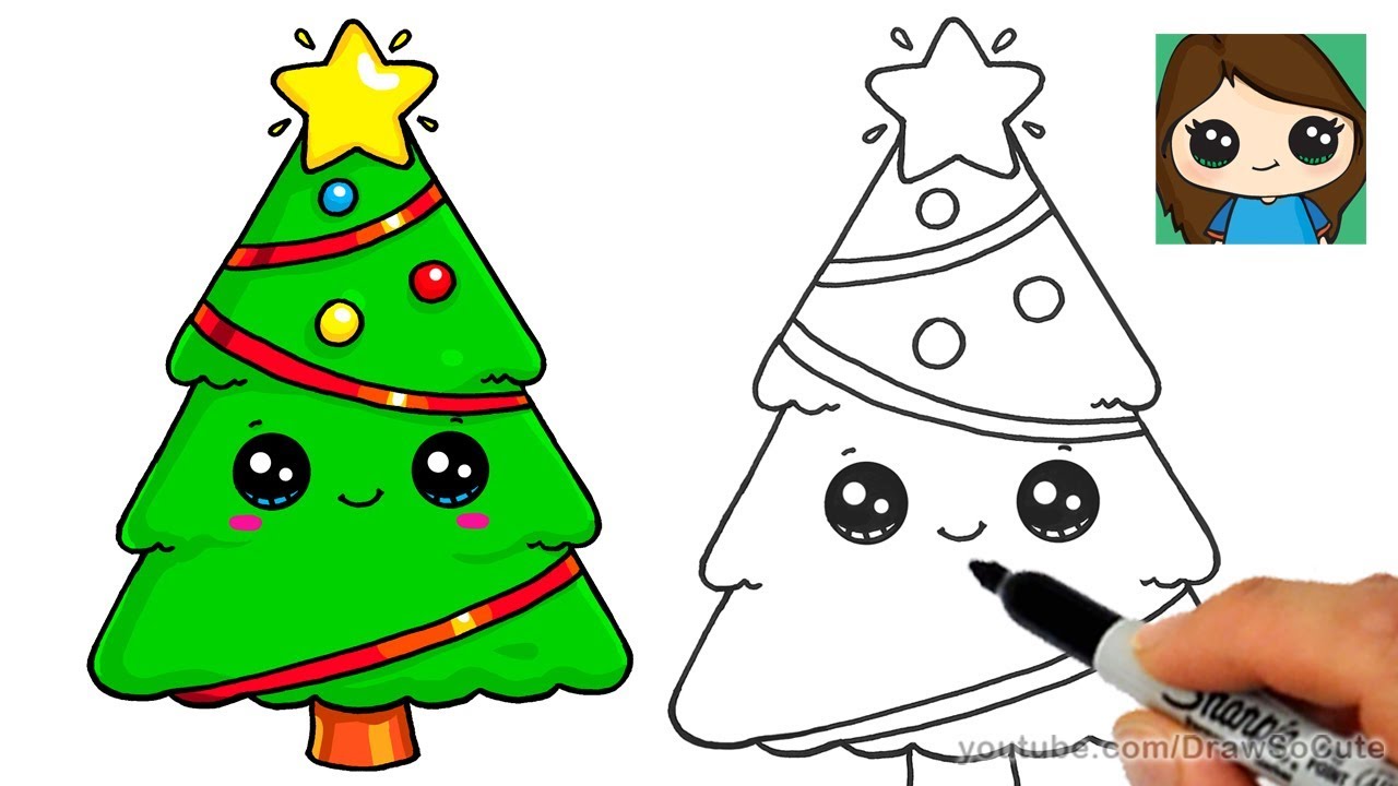 HOW TO DRAW A CUTE CHRISTMAS TREE, DRAW CUTE THINGS 