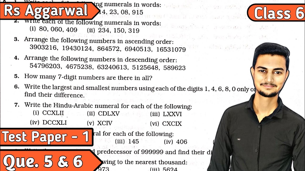 Test Paper 1 Q5 Q6 | Number System | Chapter 1 | Rs Aggarwal Class 6 ...