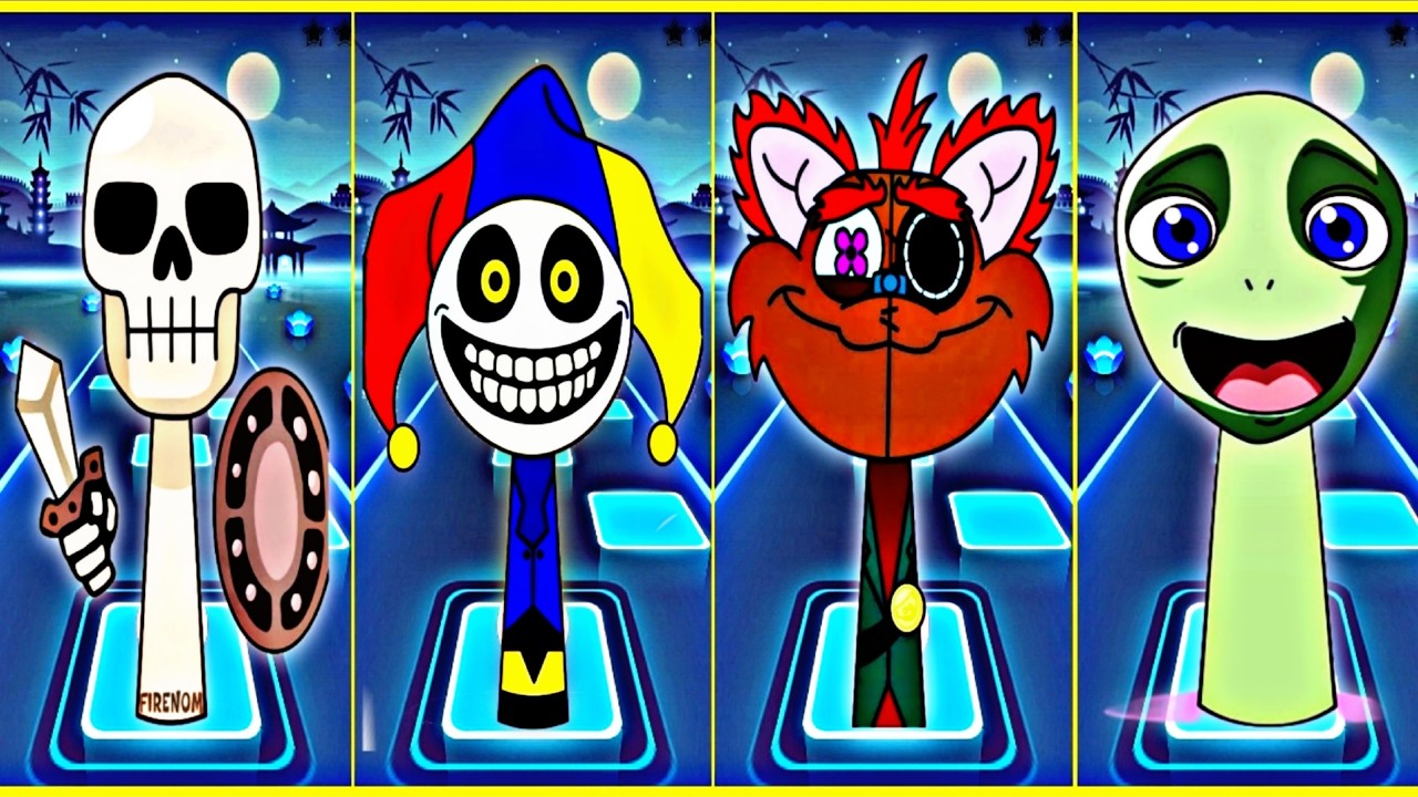 SPRUNKI OC SKELETON VS THE PROTOTYPE VS GIBLET VS DAME TU COSITA COFFIN DANCE SONG IN TILES HOP