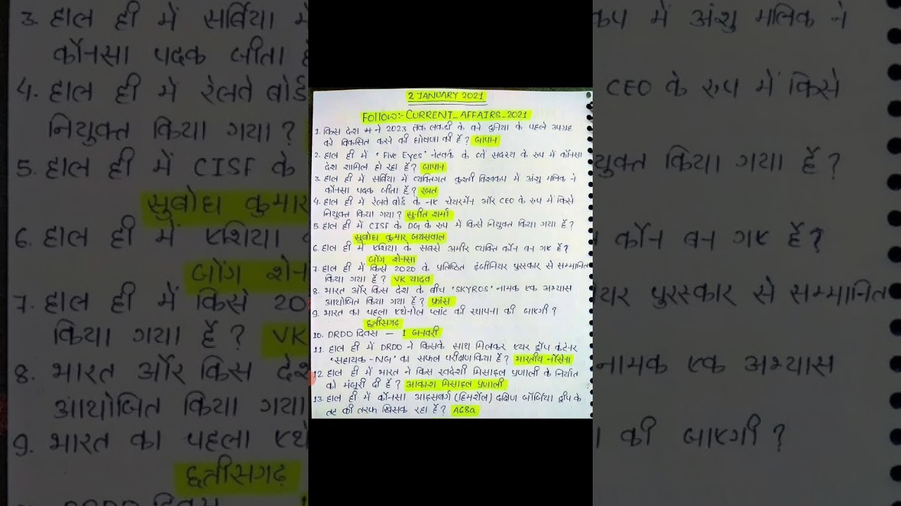 2 January 2021 Current Affairs