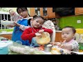 Kids playing fun cooking learn how to make egg tarts with songs for baby
