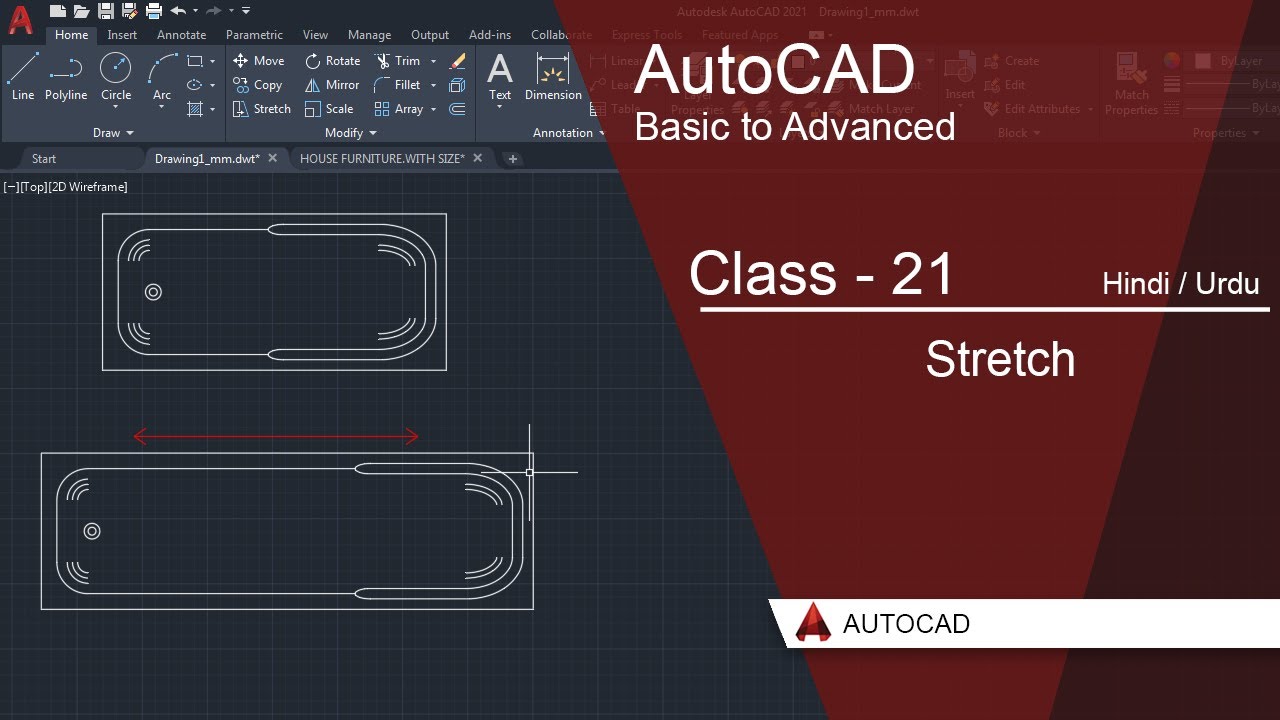 AutoCAD Class 21 – Stretch Command Full Tutorial in Urdu & Hindi ...