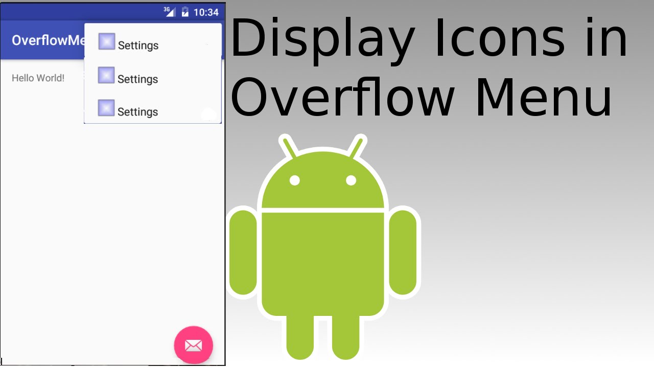 Android Studio - Add Icons to Overflow Menu in Activity Bar - YouTube