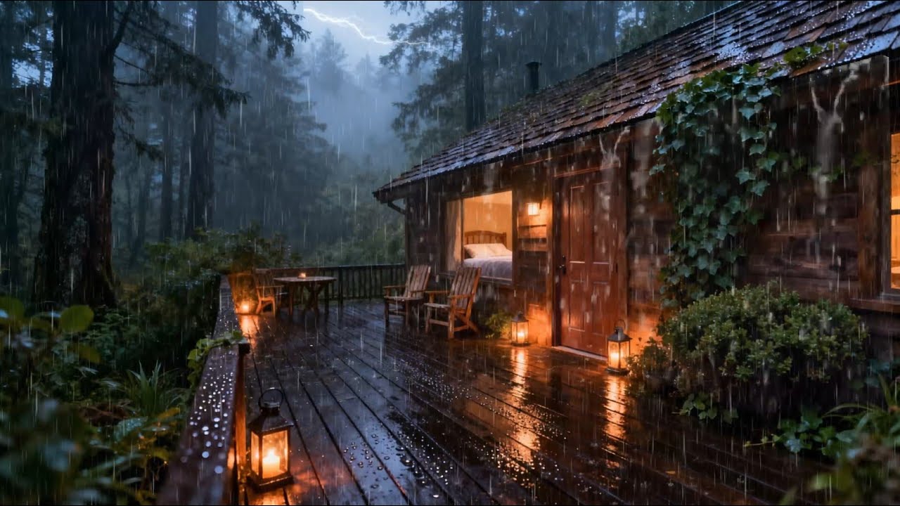 Deep Sleep Rainstorm in a Forest Cabin 🌧️ | Heavy Rain Sounds for Relaxation & Healing