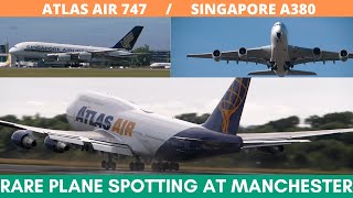 2 Rare aircraft movements @ Manchester | Atlas Air B747 | Singapore A380