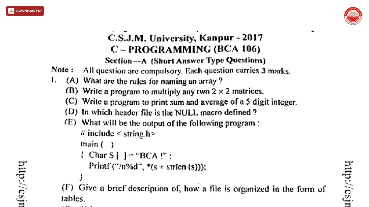 BCA 1ST SEM C PROGRAMMING BCA 2017 | CSJMU - YouTube