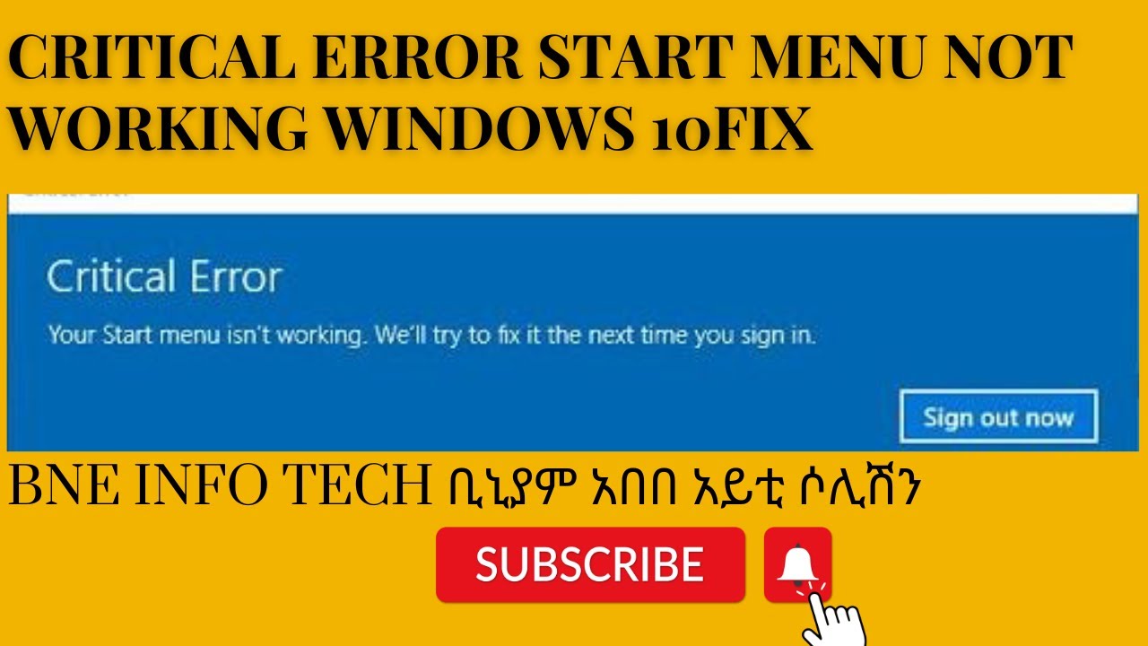 critical error start menu not working windows 10 fix - YouTube
