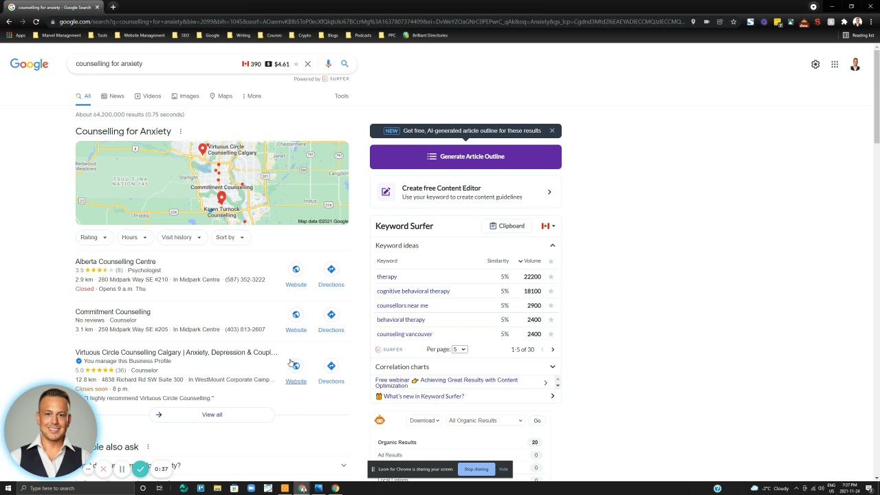 Calgary SEO Results  -  Keyword: counselling for anxiety