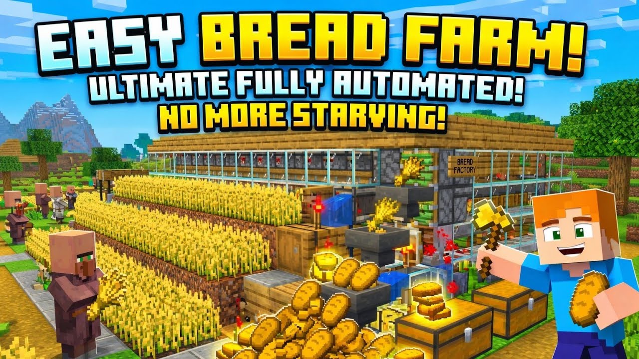Easy Bread Farm in Minecraft Bedrock! Ultimate Fully Automated Bread ...