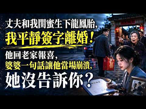 丈夫和我閨蜜生下龍鳳胎， 我平靜簽字離婚！ 他回老家報喜， 婆婆一句話讓他當場崩潰，她沒告訴你？#反转爽文 #打脸爽文 #有聲故事 #情感故事 #人生感悟 #小說 #為人處世 #深夜讀書 #小三