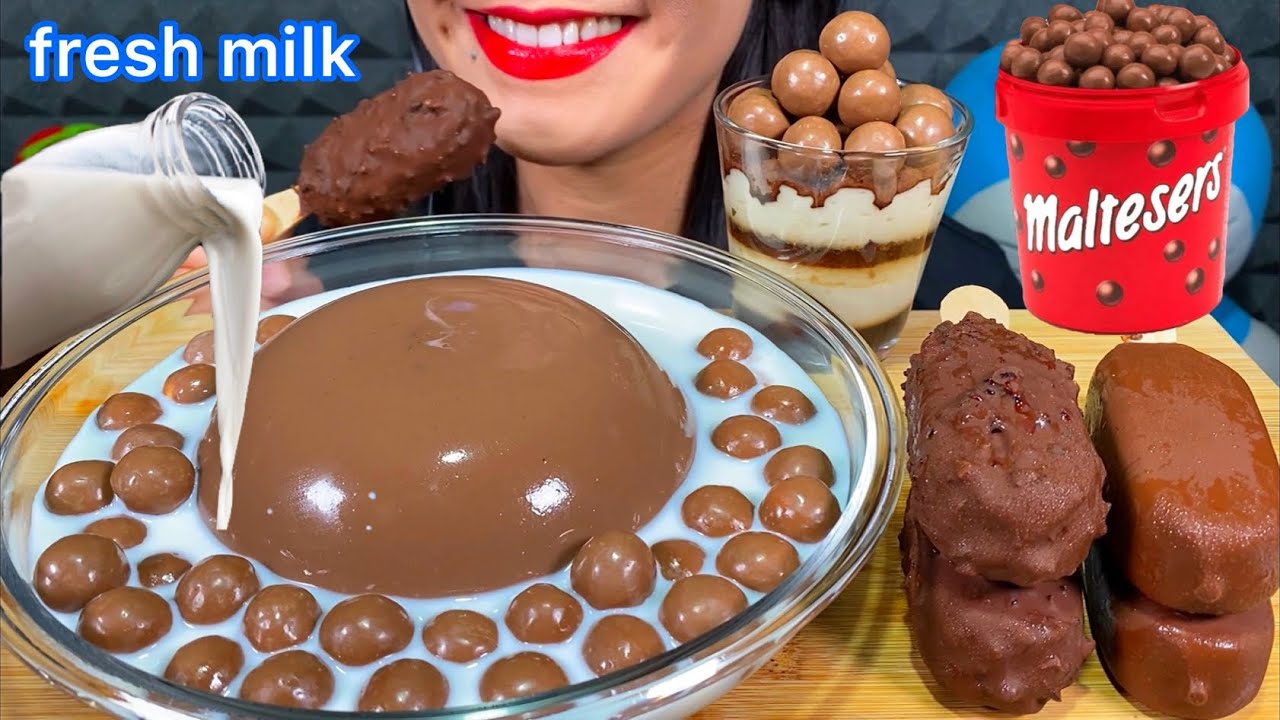 ASMR CHOCOLATE JELLY CAKE, TIRAMISU', MAGNUM ICE CREAM, MALTESERS CHOCO BALLS MASSIVE Eating Sounds