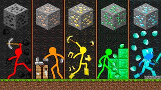 Stickman vs Minecraft Animation DIAMOND vs IRON vs GOLDEN vs EMERALD ORE Minecraft Cartoon