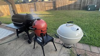 Orange Akorn Kamado Jr Grill.. Steak, Mac &amp; Cheese, and Asparagus.