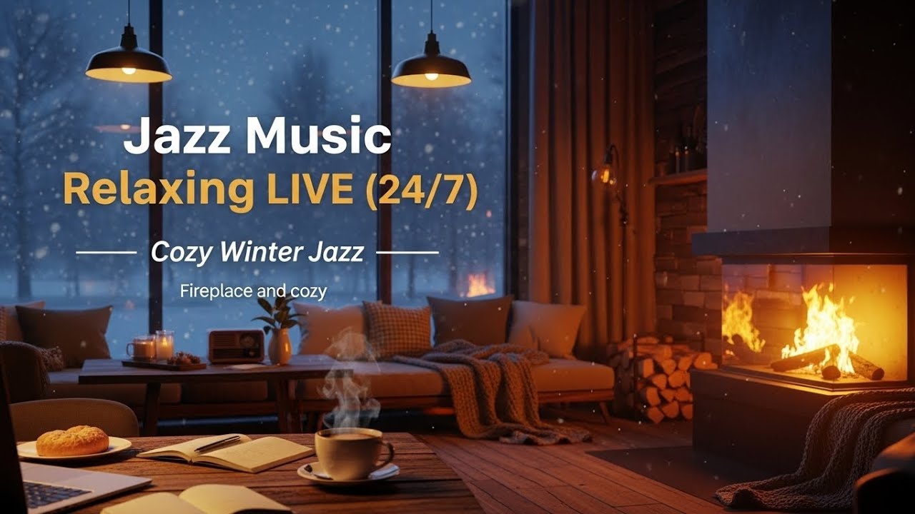 Джазовая музыка Расслабляющий LIVE (24/7) — Уютный зимний джаз | Камин и кофе | Работа/Учёба
