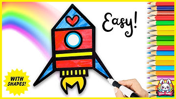 How to Draw a ROCKET SHIP from SHAPES! Easy Learning Video for Kids | Step by Step Rocket Drawing