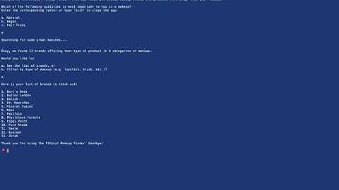 Flatiron Software Engineering Project 1 - Ethical Makeup CLI
