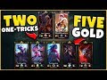 2 CHALLENGER ONE-TRICKS VS. 5 GOLD PLAYERS (INSANE DIFFICULTY) Ft. Foggedftw2 - League of Legends