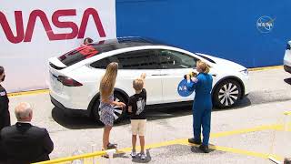 NASA Astronauts leave for Pad on Tesla Model X