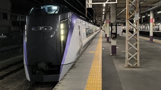 [ジョイント音最高！]回5147M E353系 S112編成 特急かいじ47号竜王行の返却回送 回送列車が甲府駅3番線を発車するシーン