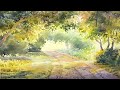 Watercolor painting - Sunlight Dancing Through Leaves Trees
