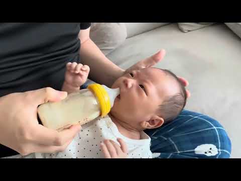 Hungry baby, milk feeding D+45