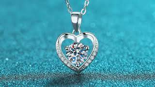 Moisza ~ Classic Pave Heart Round Cut 1 Carat Moissanite S925 Pendant Necklace
