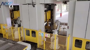 ABB robot automated stamping line, equipped with our produced fixtures and safety fences