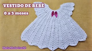 Vestidinho em Crochê Princesa 1 a 3 meses passo a passo Prof. Simone  Eleotério 