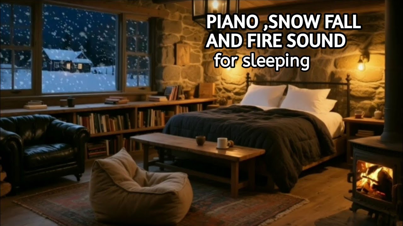 soothing piano music and fireplace sounds in a snow fall day - YouTube
