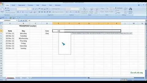 Convert data in column to row in Excel Transpose function