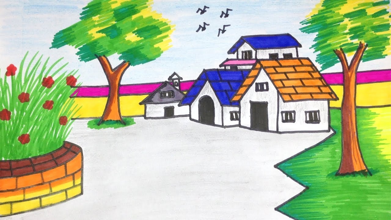 my village essay drawing